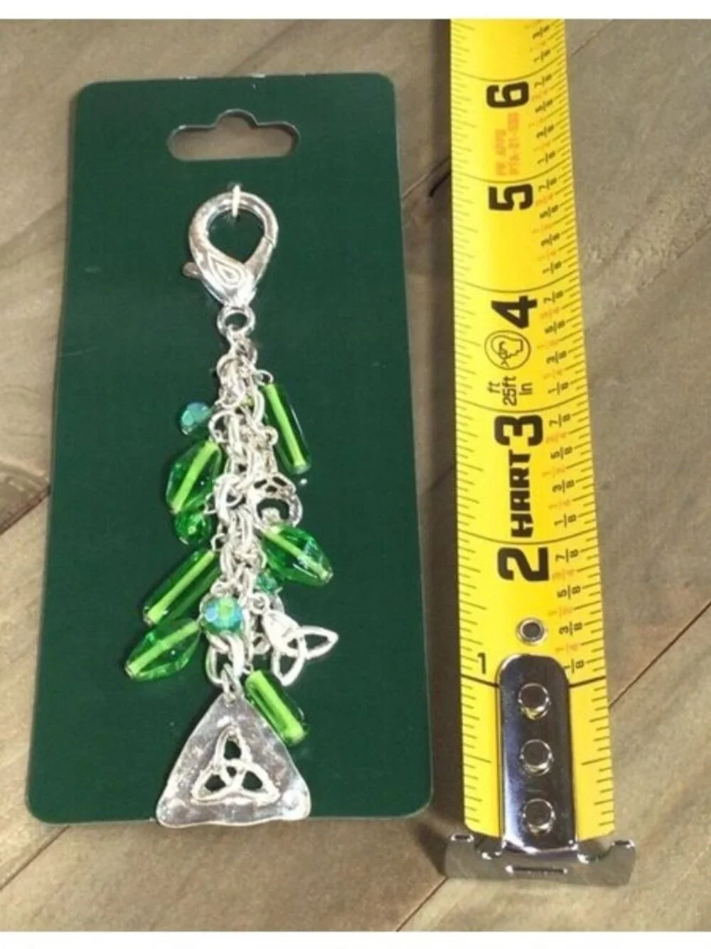 Disney Parks Merch Celtic Knot Keychain Zipper Pull Silver Tone Green Beaded